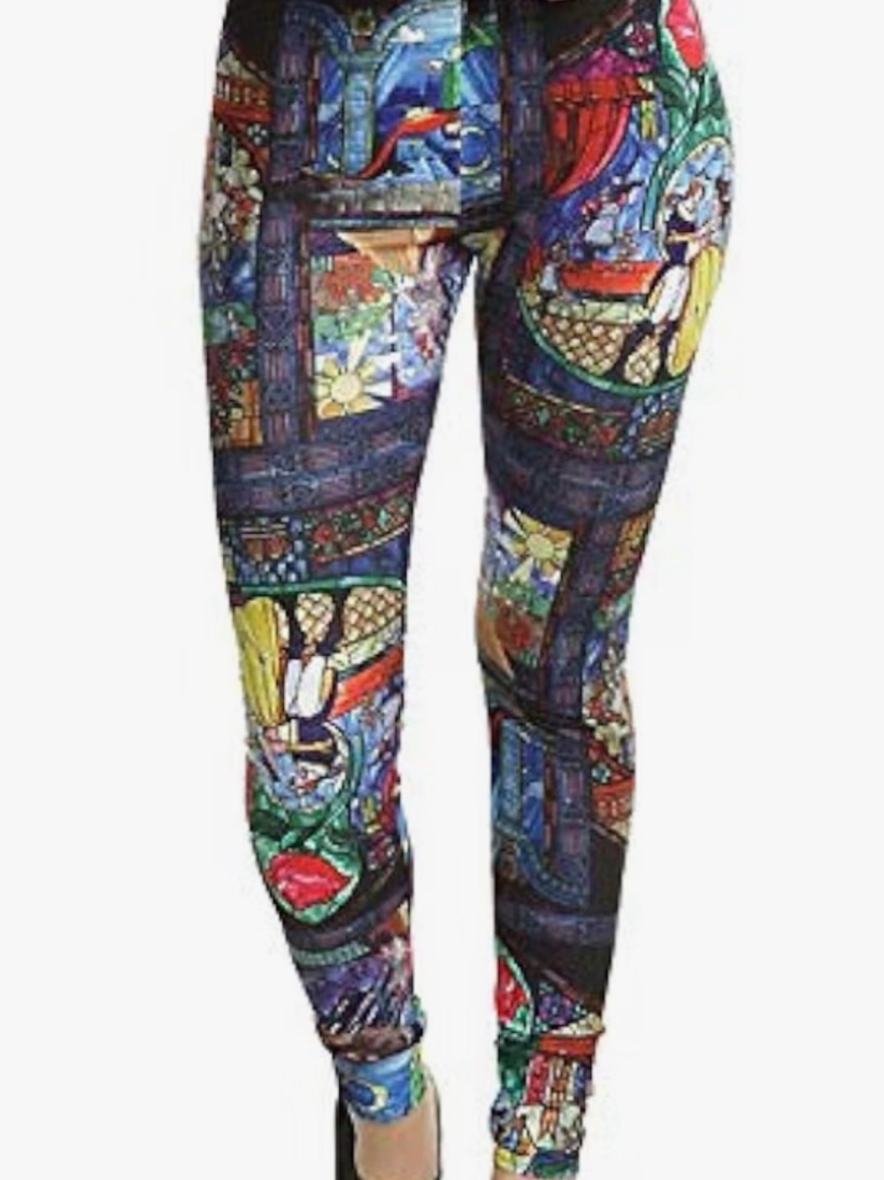 Disney beauty and the beast Stained Glass Print Jeggings, NWT